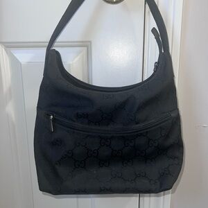 Gucci Black GG Monogram Shoulder Hobo Bag Nylon